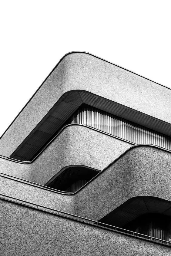 Architecture aux lignes courbes en noir et blanc, direction artistique SM Agency